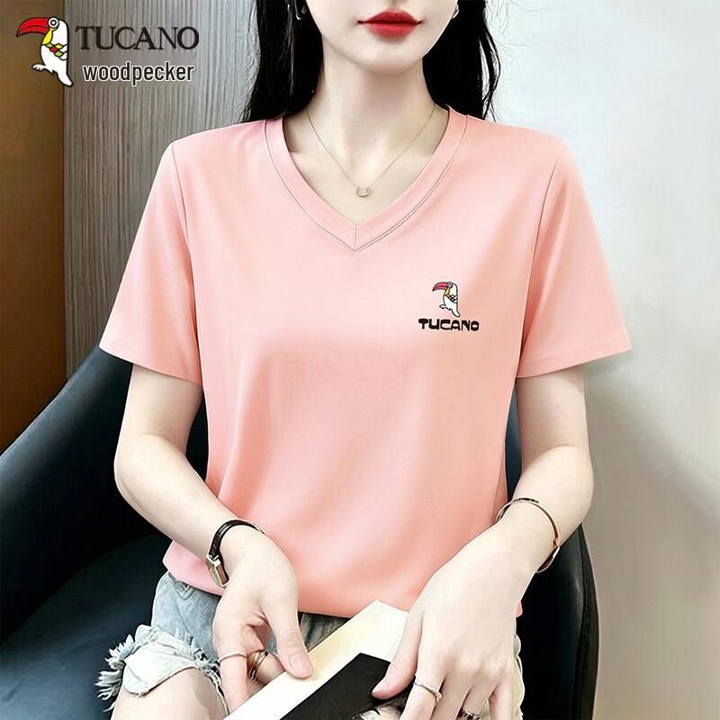 TUCANO Women s V-Neck Logo Print Cotton T-Shirt 3XL светло-розовый