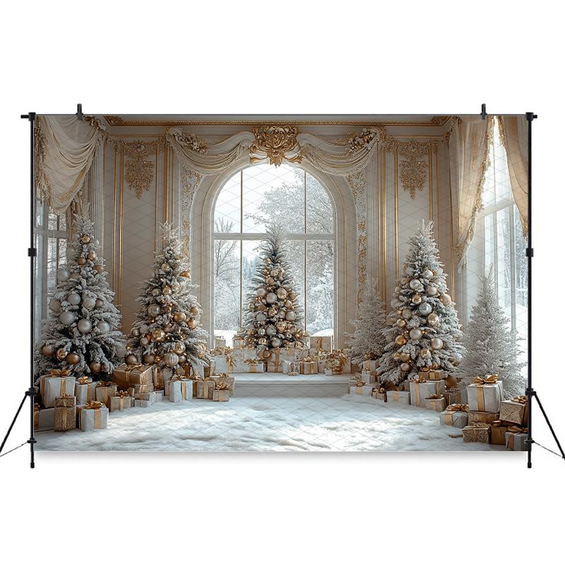 Mocsicka Weihnachten Hintergrund Fotografie Weihnachtsbaum Winter Schnee Haus Fenster Geschenke Dekoration Baby Shooting Kulisse Fotostudio