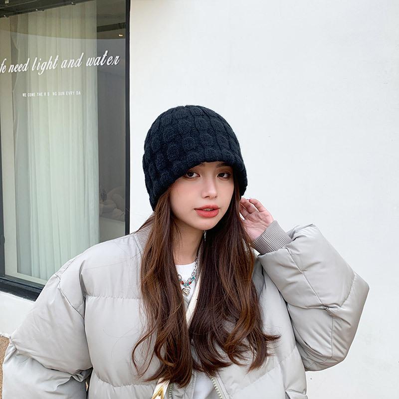 Soft waxy knitted wool bucket hat women's autumn and winter big head circumference washbasin hat bucket hat