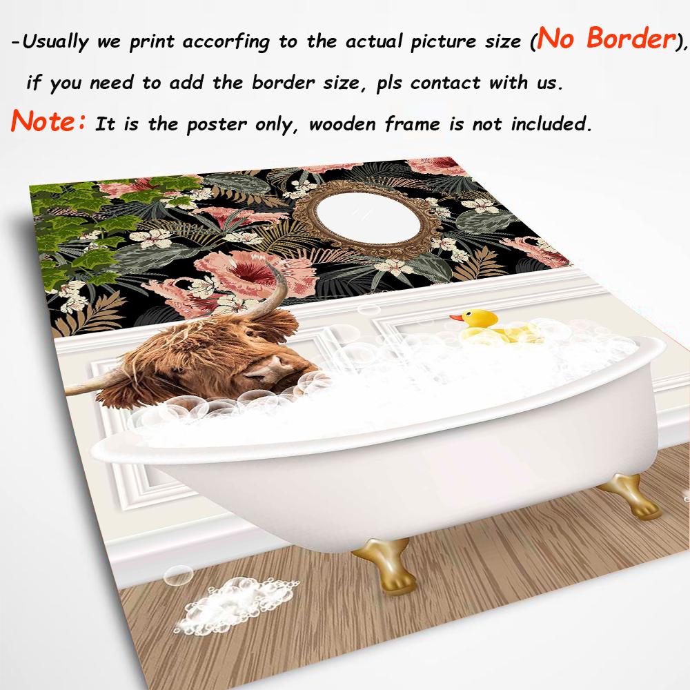 Animal Highland Cow In Bathroom Wall Art Canvas Painting Posters Botanical Library Monstera Leaf Print For Coffee Bar Home Decor