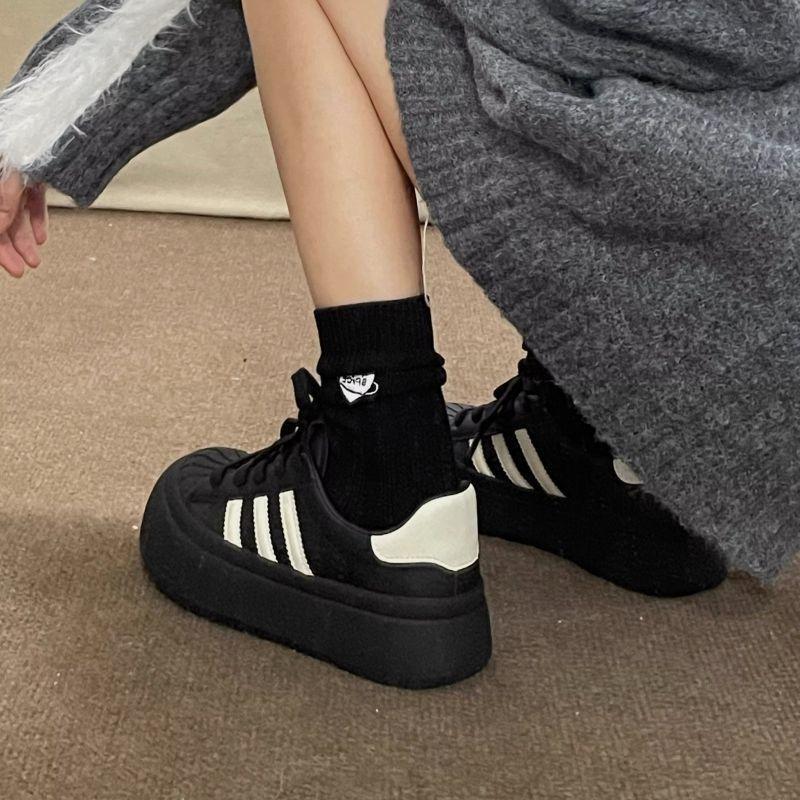 Shell Head Black Board Shoes Women's 2025 Autumn New Platform Leisure Sports Big Head Cute Doll Shoes High Value