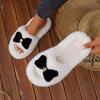 Sweet Suede Bowknot Decoration Faux Fur Slippers Women  Autumn Round Toe Thick Bottom Slides Warm Cotton Outdoor Slippers