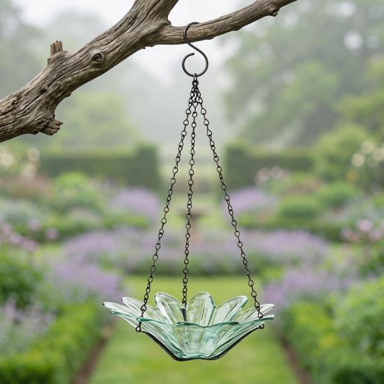 Hanging Metal Bird Feeder with Detachable Flower Bowl Weather-proof Outdoor Garden Patio Yard Bird Bath Watering Feeding Bowl