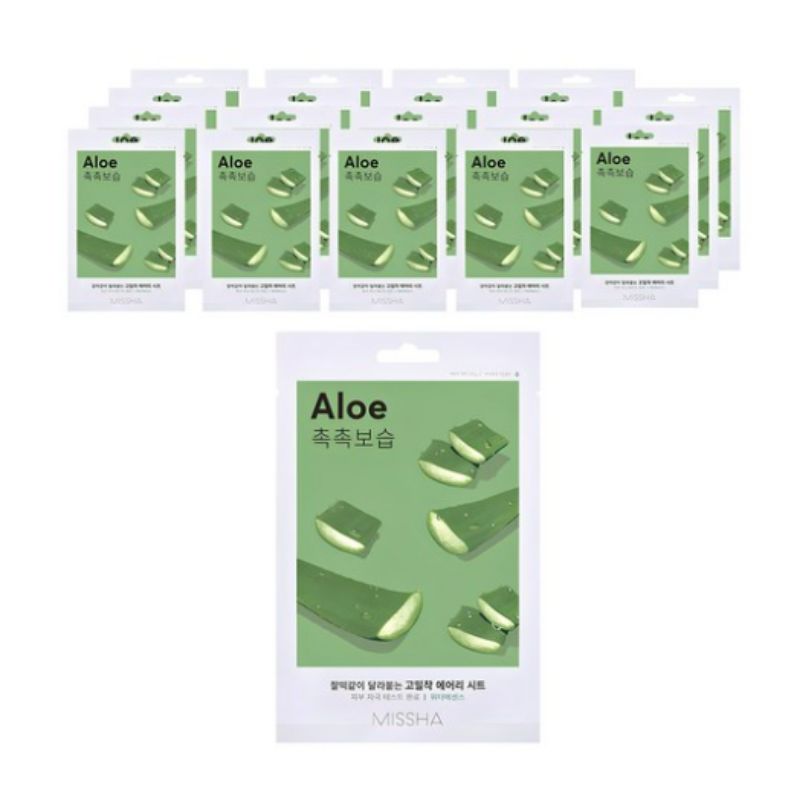 MISSHA Airy Fit Sheet Mask Aloe Soothing Hydrating Facial Mask Korean Skincare 1 Sheet x 20 pcs
