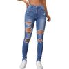 Dziewczęce modne podarte obcisłe spodnie casualowe w stylu skinny foot jeans
