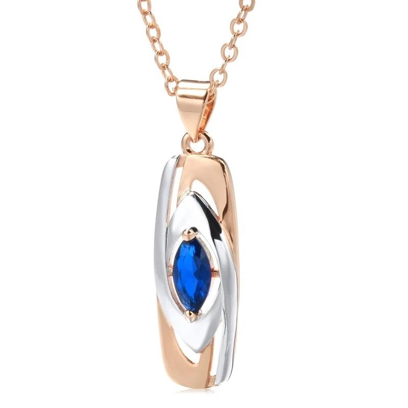 

Luxury Blue Stone Pendant Rose Gold Mixed White Gold Natural Zircon Pendant Necklace For Women Trendy Wedding Jewelry