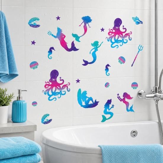 Under The Sea Glow In The Dark Wall Decals, Mermaids Seahorse Shells Luminous Sticker for Girls Room, Nursery, Bathroom, Ceiling, Wall Decor