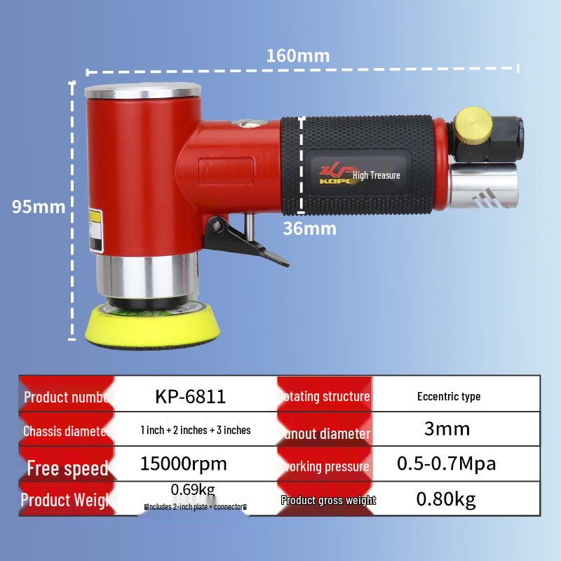 Gaobao Bent Shaft Pneumatic Sander & Polisher (2" & 3") - Air Powered Orbital Waxer & Grinder