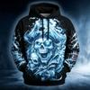 Men's Fire Pirate Skeleton Skull Chain Flame Print Hoodie Drawstring Pocket Horror Adventure Street Fashion Pullover Tops