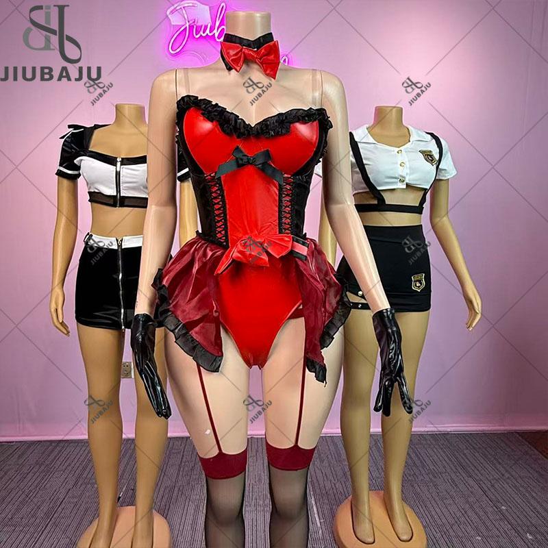 Anime Sexy Bunny Girl Cosplay Costumes Halloween Party Suit PU Leather Sexy Bodysuit Erotic Roleplay Women Sexy Lingerie