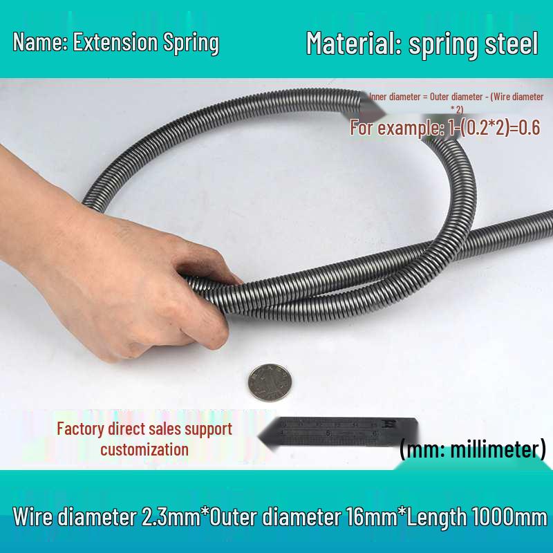1m Spring Coil Extension with Hook - Strong Tensile Force, Thin Soft Sheath, for Tarpaulins & Sliding Doors