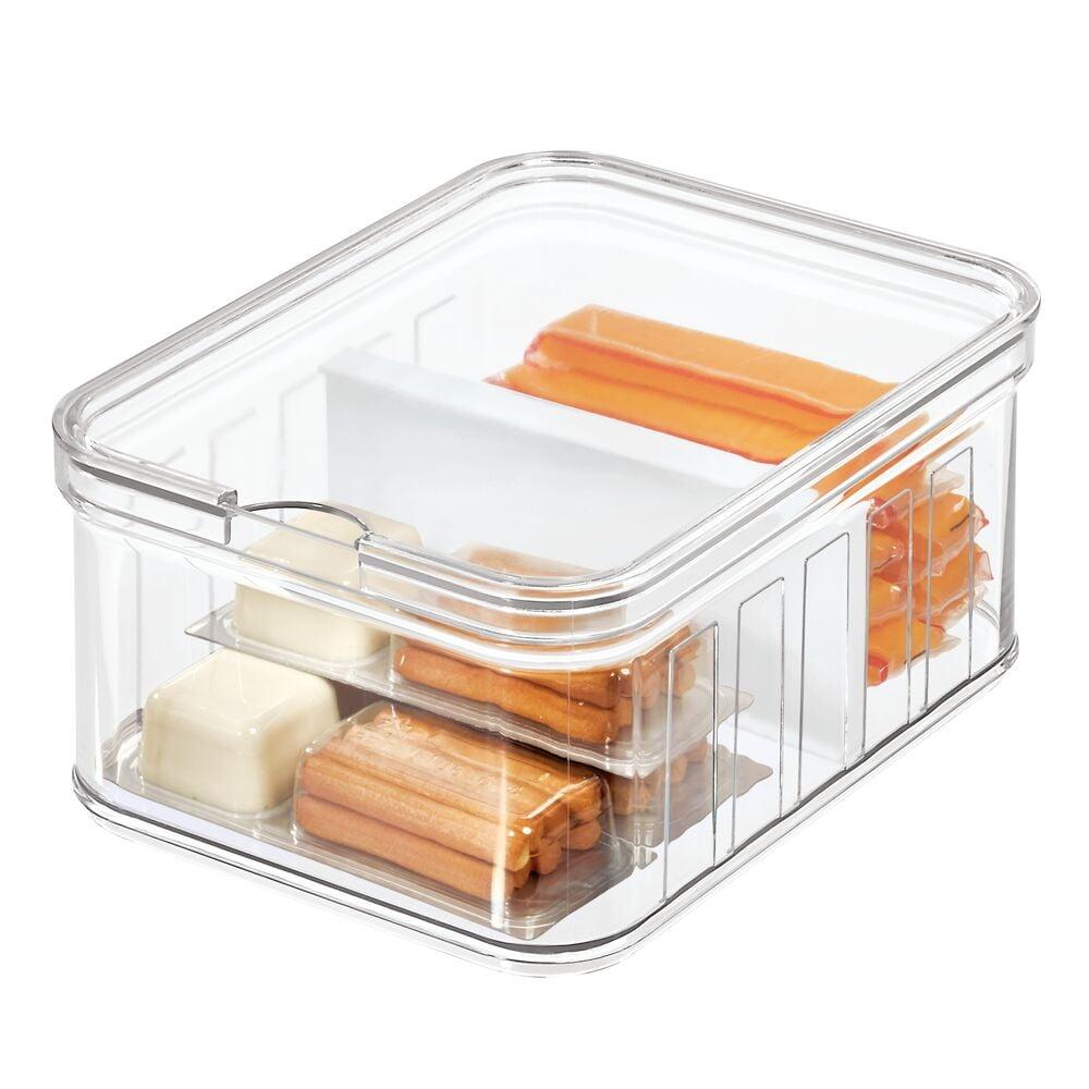 Modular Stackable Food Storage Bin Clear BPA-free with Adjustable Dividers Pantry Refrigerator Organization