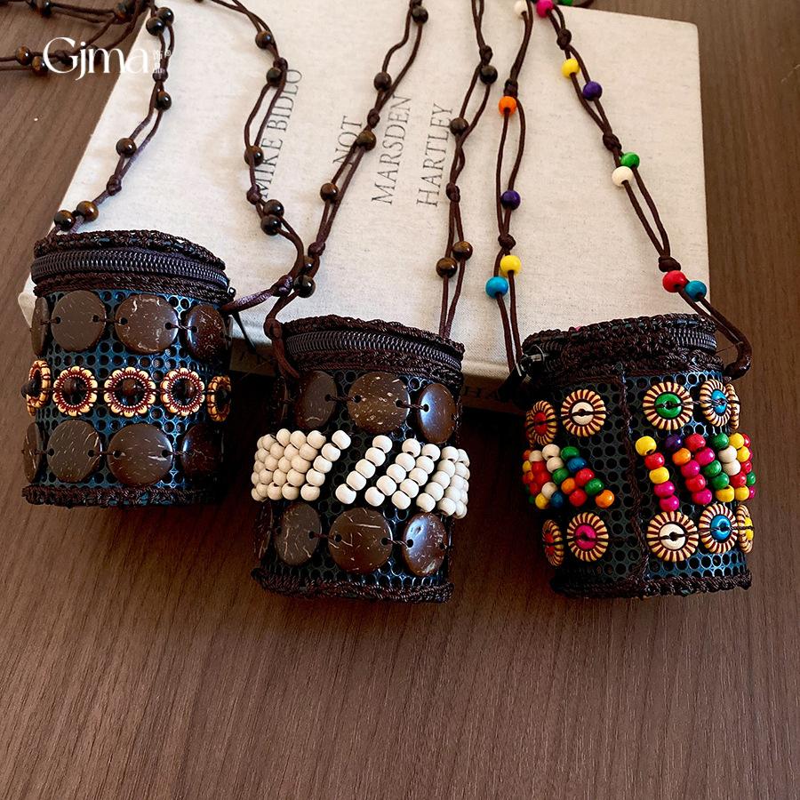 Bohemian Ethnic Style Geometric Wooden Bag Necklace Accessories Women's Sweater Chain Item