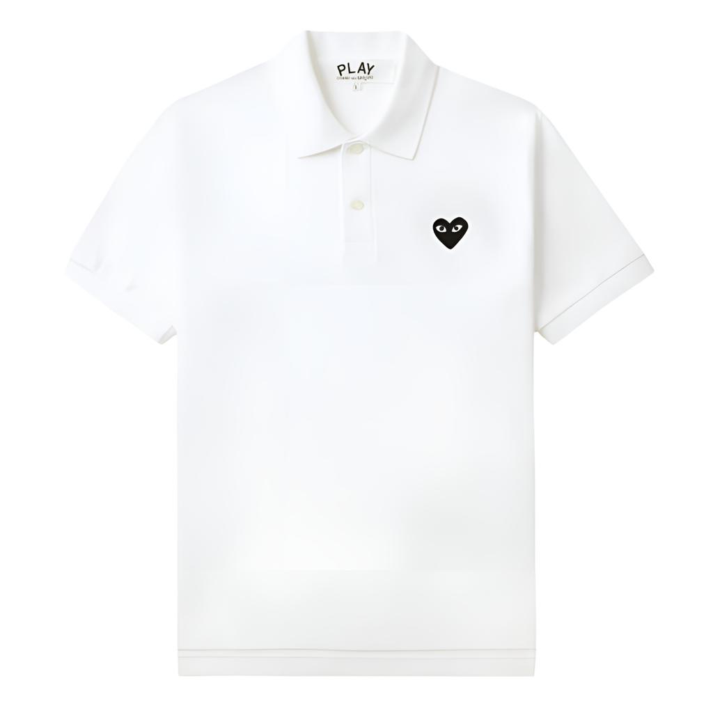 CDG Play Polo Shirts Unisex White Polo Collar Moderate Straight Fit CPXPOAXT0660N