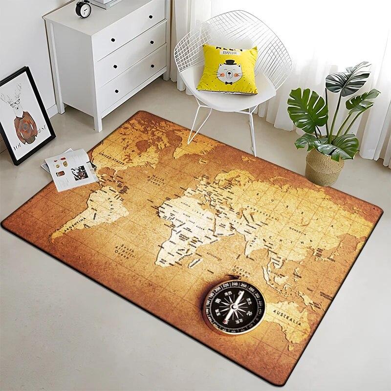 Retro navigace Mapa Vzor Dekorativní čtvercový koberec Moderní dům Obývací pokoj Podlaha Matná Ložnice Koberec Umění Plakát Podložka Vějíře Dárek
