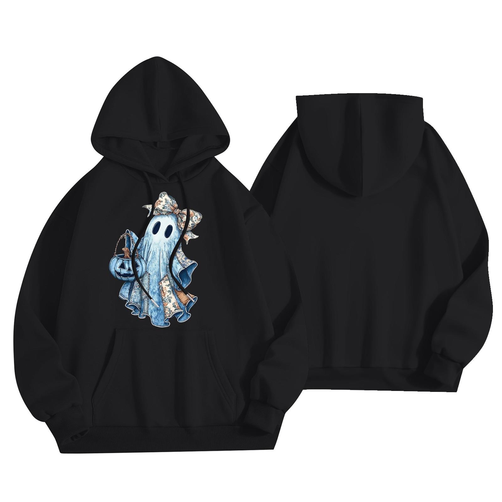 

Женский модный легкий пуловер с длинным рукавом и карманами, худи с принтом S чёрный