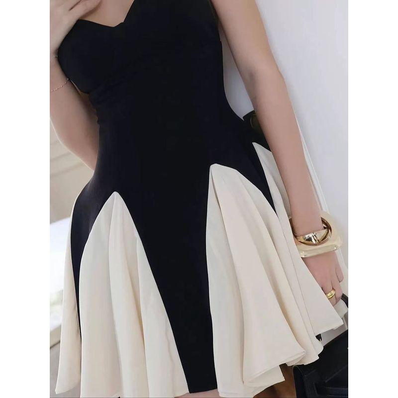 Paris Opera House French Style Golden Princess Style Black Apricot Color Matching Suspender Dress Pure Design Goddess Dress