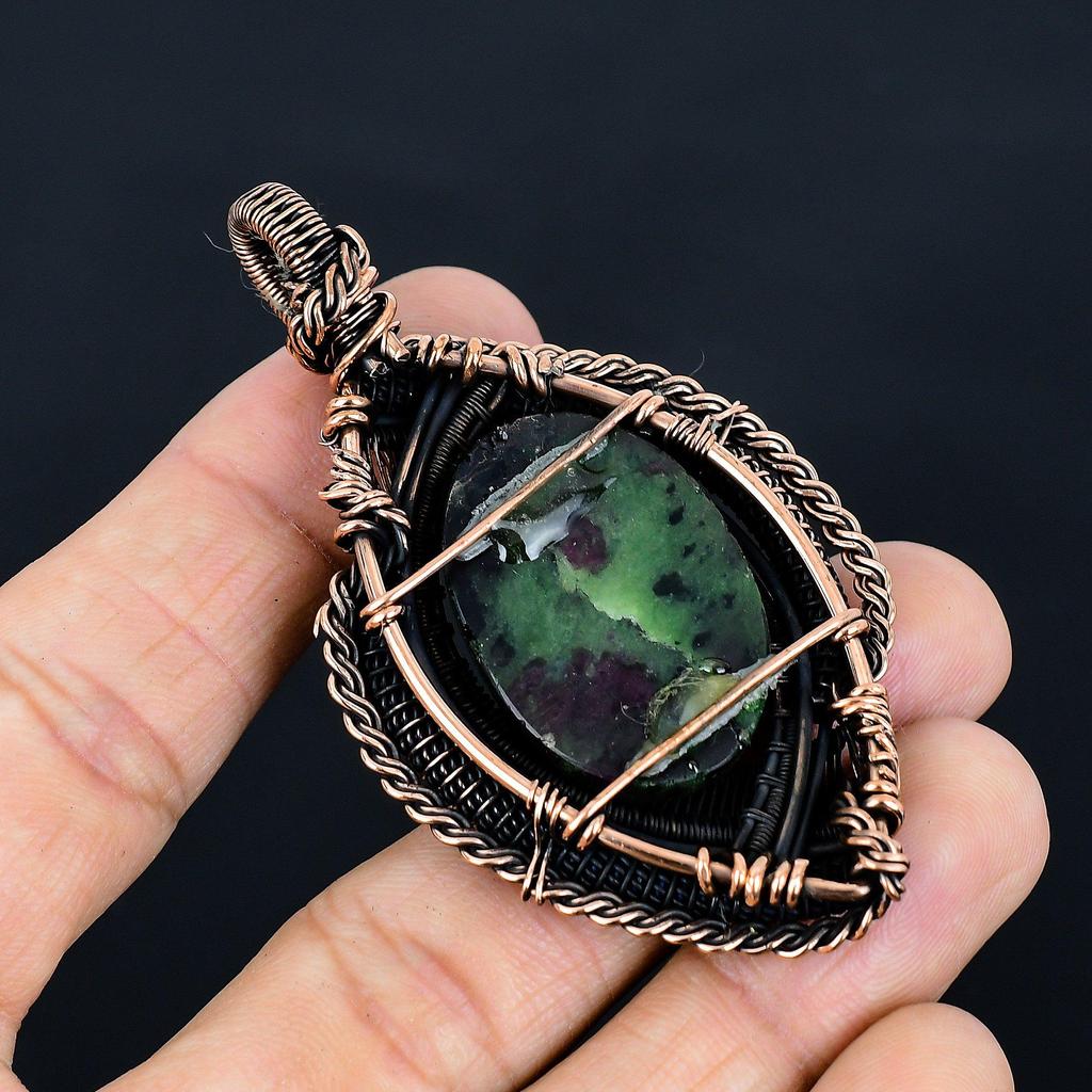 Ruby In Zoisite Pendant, Handmade Gemstone 999 Copper Wire Wrap Pendant Antique Jewelry, For Gift Copper Jewelry