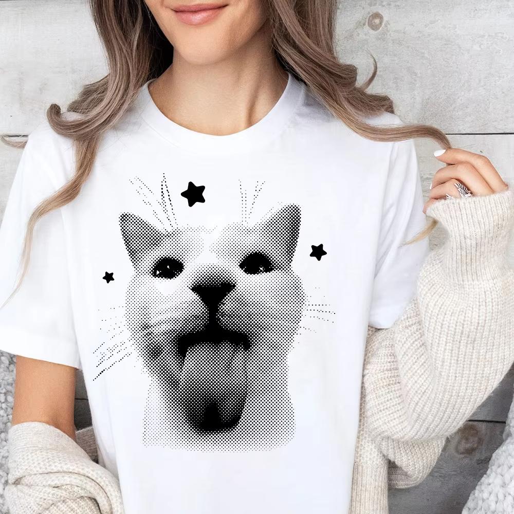 Y2k Retro Freaky Cat T Shirt Kawaii Unisexunisex Clothing Cotton Clothes Graphic Tops For Cat Lover Gifts Hight Quality T Shirts