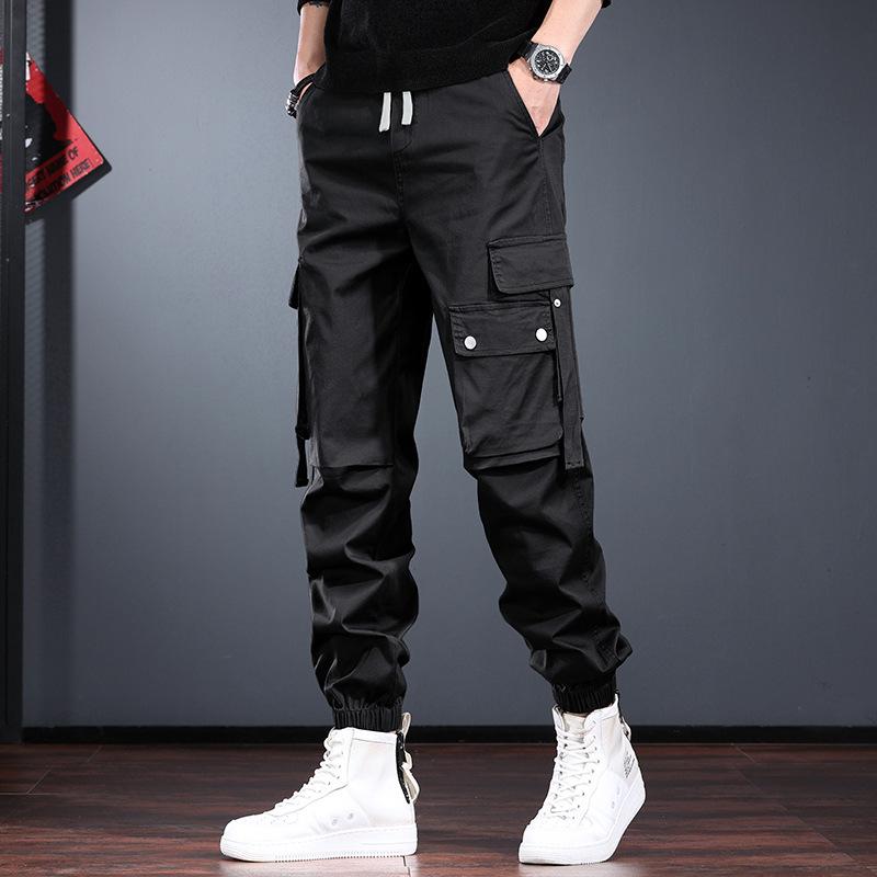 Black Overalls Men's Spring and Autumn Loose Tied Harlan Pants New Fashion Drawstring French Casual Pants Tide