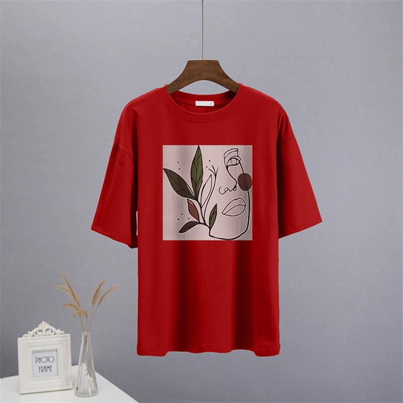Shellsuning Abstract Character Graphic T Shirts Women Summer Soft Cotton Short Sleeve Tees Female Harajuku Chic Streetwear Tops