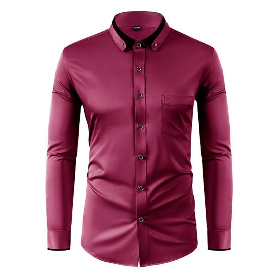 

Чоловіча сорочка з ґудзиками та довгим рукавом, з коміром-стійкою, прикрашена стразами, приталеного крою, формальна сорочка для бізнесу, весілля, вечірки, випускного S вина червоного кольору