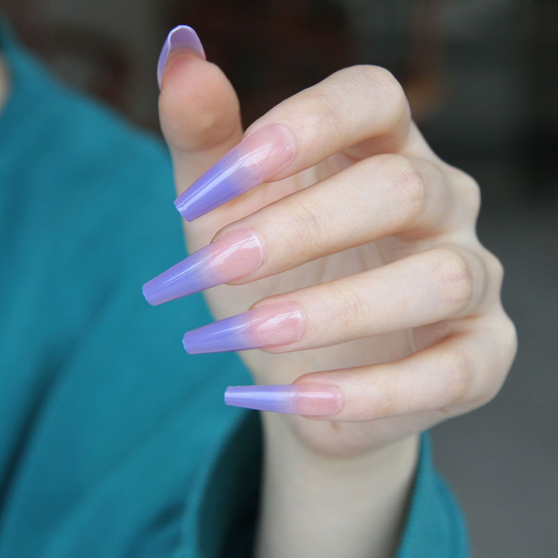 

Искусственные ногти, полупрозрачные синие и фиолетовые градиентные носимые накладные ногти, маникюрные патчи