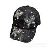 Lace rhinestone butterfly baseball cap children's summer outdoor shading breathable sun protection cap fashion duck tongue sun hat