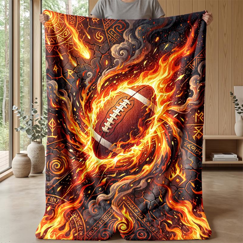 Flaming Football Player Theme Blanket Lightweight Warm Flannel Blanket Decorative Throw Blanket for Home Decoration