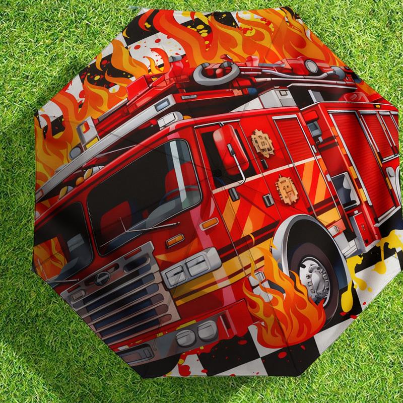 1pc Firetruck Flames Pattern Umbrella Design Automatic Opening and Closing Umbrella, High-quality Travel Umbrella, c1128234