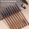 9-Piece Nail Art Brush Set with Fine Detailing Tips - Professional Gel & Acrylic Painting Kit with Ergonomic Brown Handles