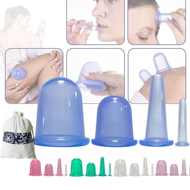 4pcs Set Silicone Jar Vacuum Cuppings Cans Storage Bag Body Neck Massage Facial