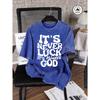 Es ist nie Glück, immer Gott Aufdruck Damen Gewaschene T-Shirts Lässige Hip Hop Tops Baumwolle Rundhals Kurzarm Locker T-Shirt