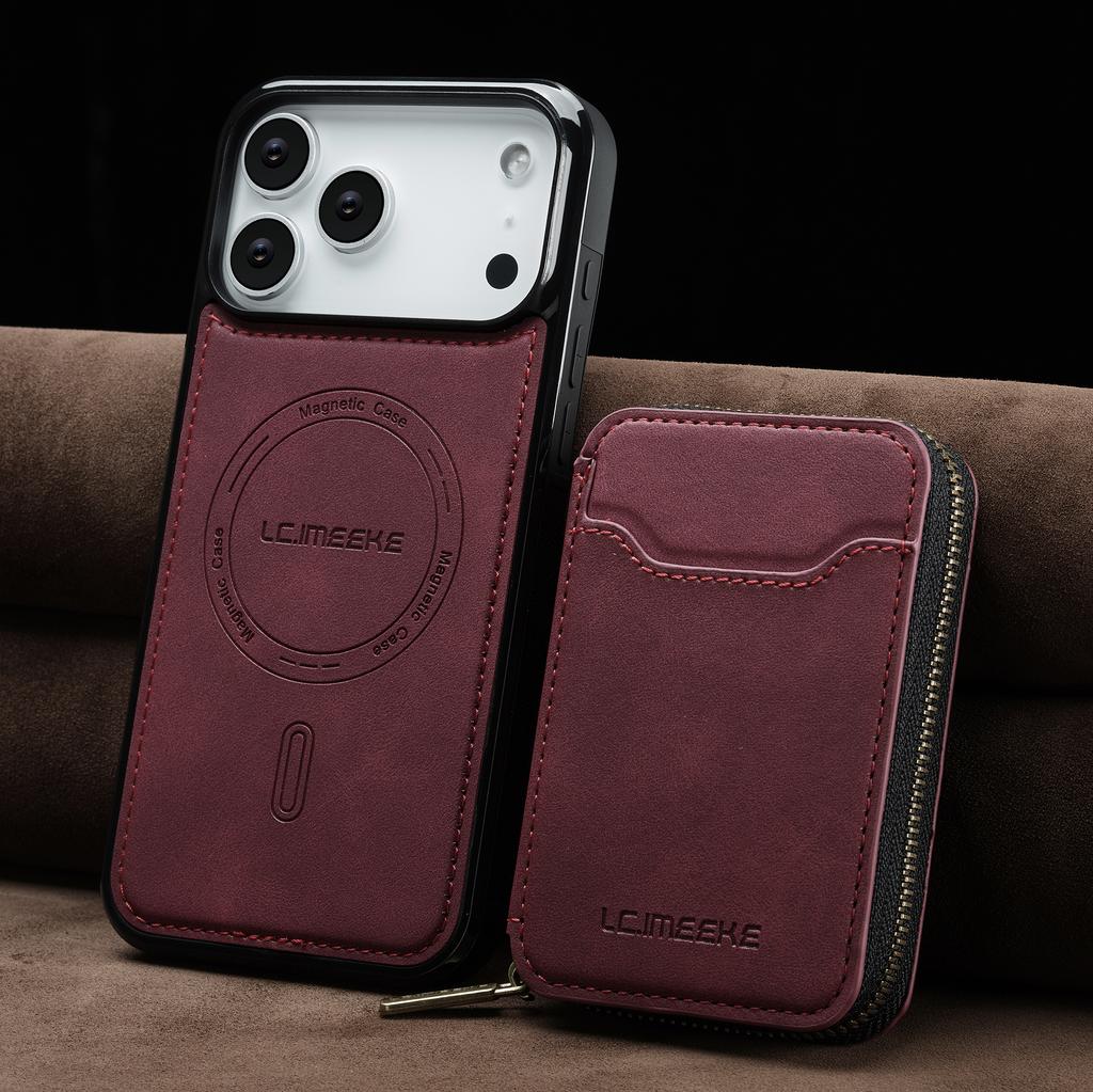 Detachable Magnetic Zipper Card Solt Wallet Leather Phone Case for IPhone 17 Pro Max Air 16 Plus 15 14 13 12 11 Pro Purse Cover