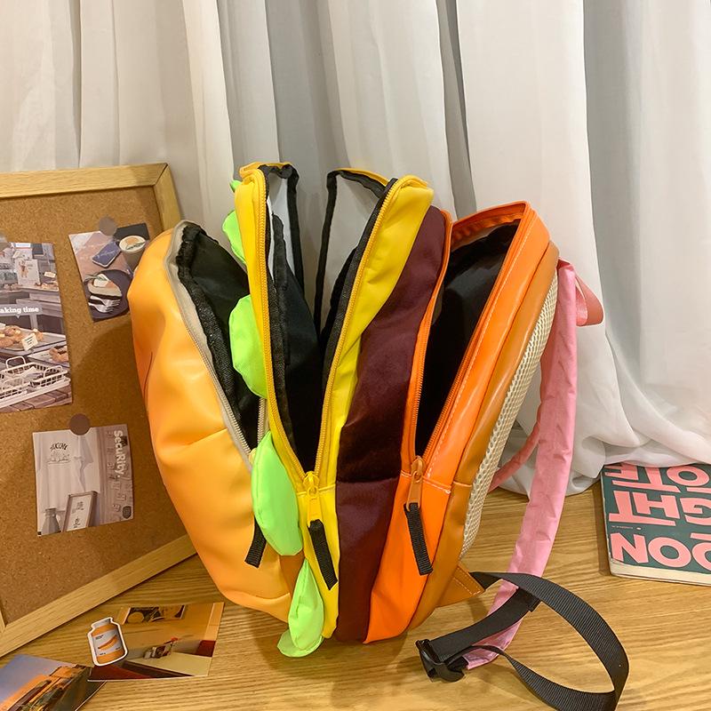 2025 Summer Cute Hamburger Cartoon Backpack for Women - Large Capacity, Double Shoulder Bag