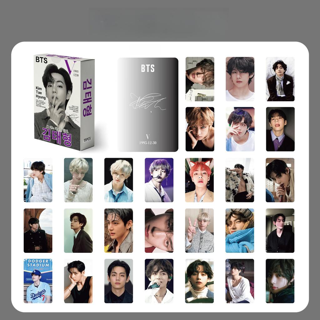 BTS V Lomo Card, 55pcs Kim Taehyung Photocards, Kpop Bangtan Boys V Laser Photo Cards Set, ARMY Fans Collectible Gift, 55x85mm