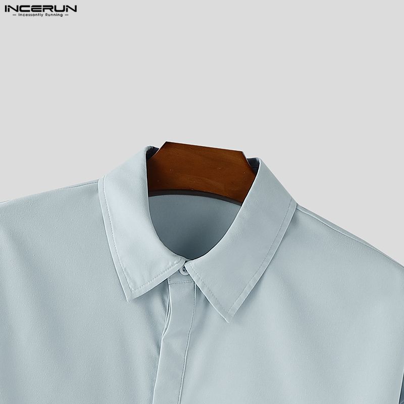 INCERUN Oversized Men Lapel Neck Long Sleeve Casual Loose Cropped Shirts