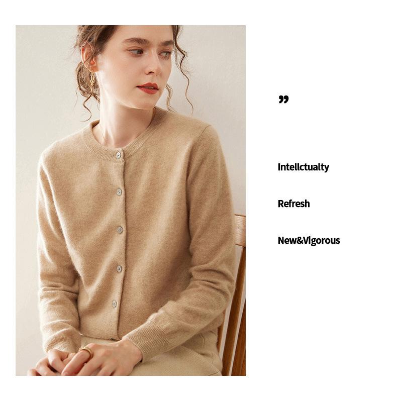 Damen Kaschmir Rundhals Einreiher Cardigan Pullover - Mittel-Dick - Frühling/Herbst
