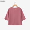 ZANZEA Women Casual Round Neck 3/4 Sleeve Embroidery Loose Blouse