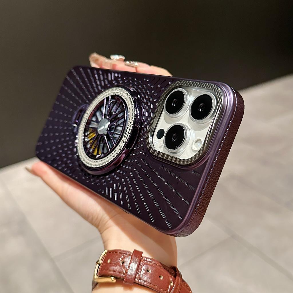 For iPhone 15 Pro Case Compatible with MagSafe Gyroscope Kickstand Heat Dissipation PC Back Cover