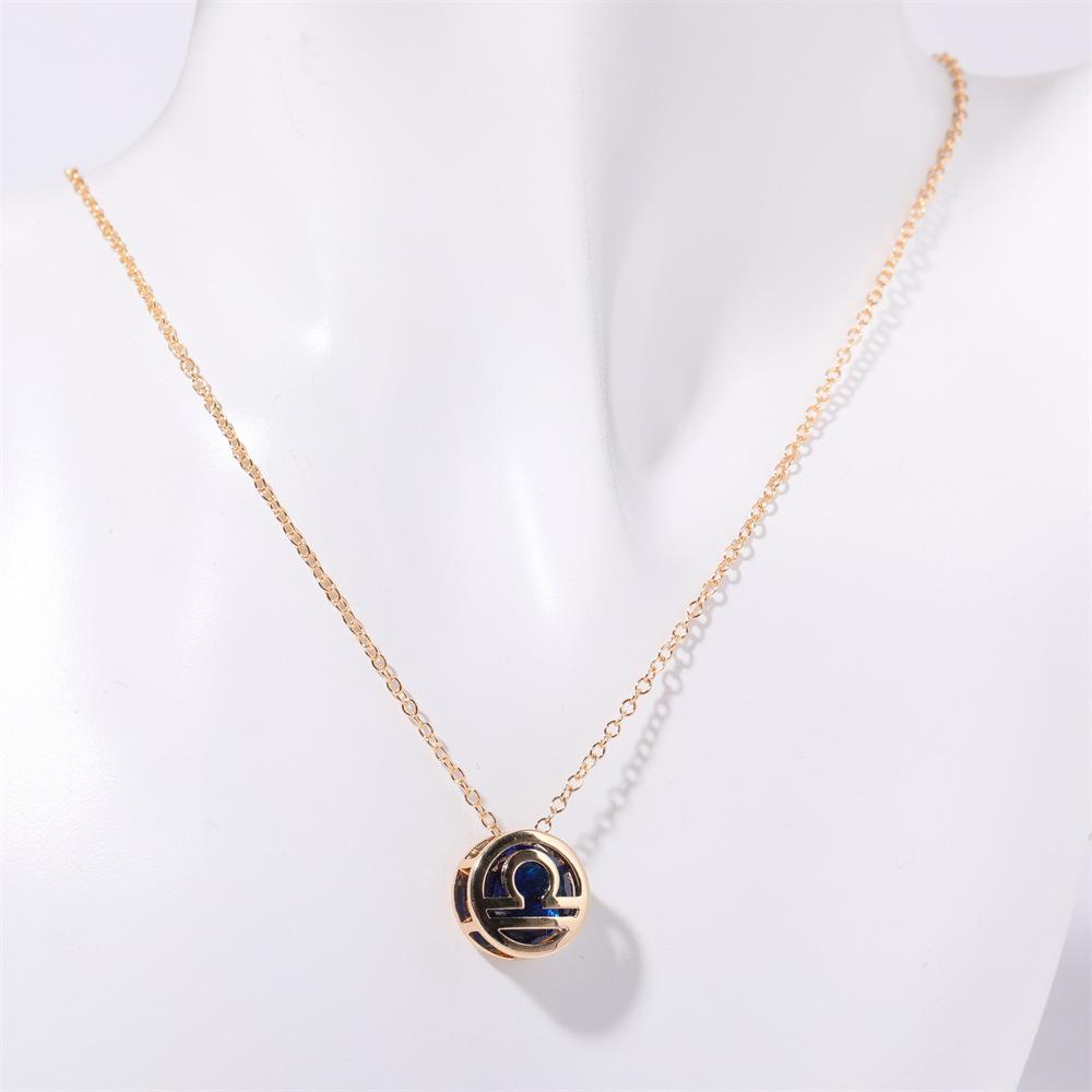 Twelve Zodiac Constellation Necklace - Double-sided Pendant Necklace with Zirconium Drop Pendant and Hollow Chain Around The Collarbone.
