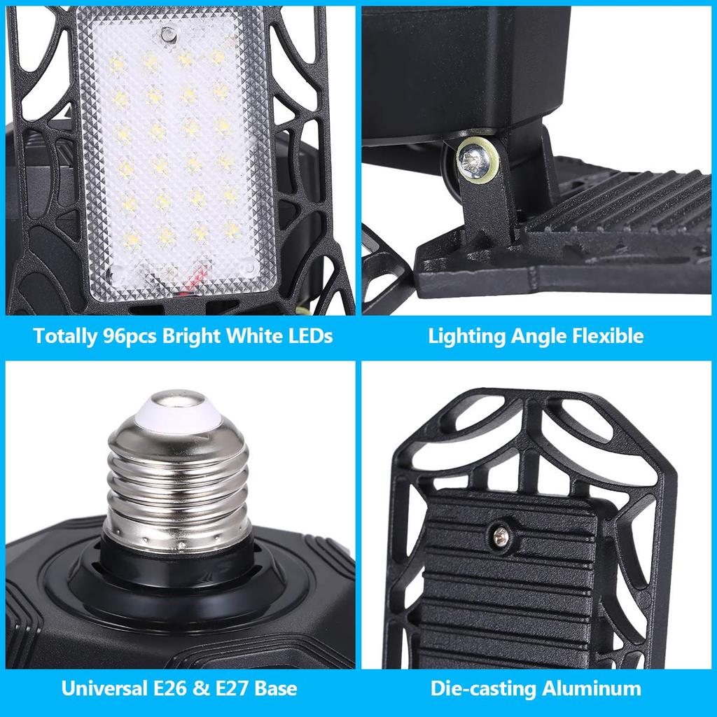 LED Ceiling Light, Garage Light, 4-Light, 100W, 10000lm, Daylight White (6500K), Pendant Light, Ceiling Lighting, Dining Room, Foldable, No