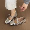 French bow light mouth red single shoes women's spring and autumn new retro fairy ballet thick heel Mary Jane small leather shoes