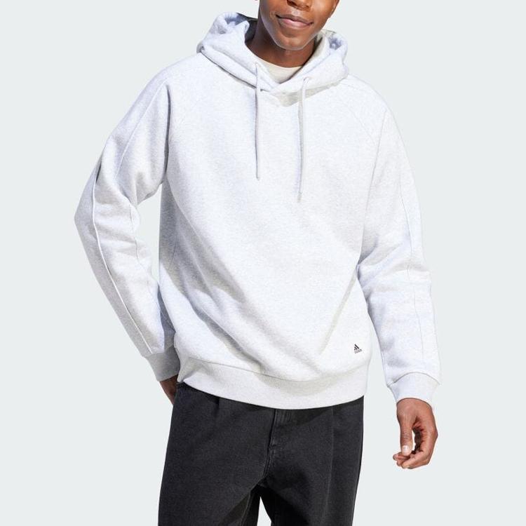 Adidas Long Hoodie Solid Color Logo Loose Fit Sweatshirt Men Hoodies Light-Gray IS7488