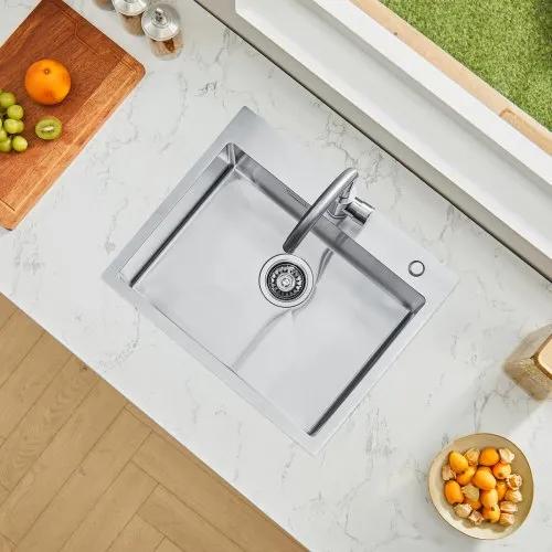 VEVOR 55cm Kitchen Sink Workstation, 304 Stainless Steel Top Mount Sinks, Drop-In Single Bowl Farmhouse Basin with Accessories