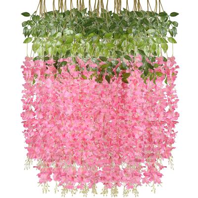 12pcs Hanging Flower Rattan Faux Wisteria Hanging Green Plant Rattan Hanging Garland Silk Rope 110cm Long For Party Home Wedding Decoration