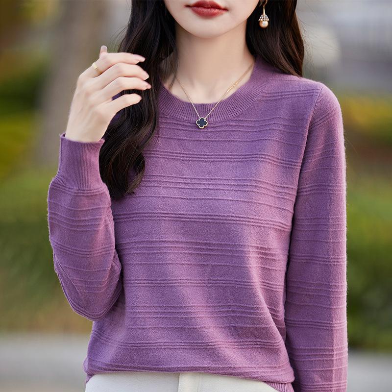 Women's Fashion Casual Fall Winter Solid Color Print Long Sleeve O-Neck Sweaters