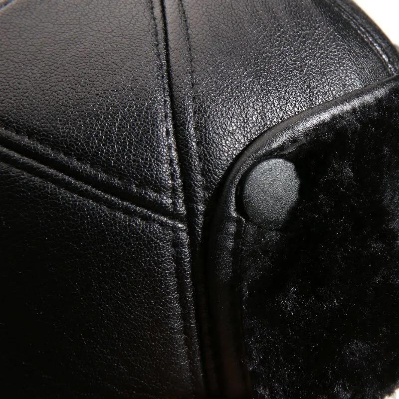 WTEMPO Autumn Winter Faux Leather Warm Plush Peaked Caps Men's Solid Color Large Versatile Casual Thick Cold-proof PU Hats