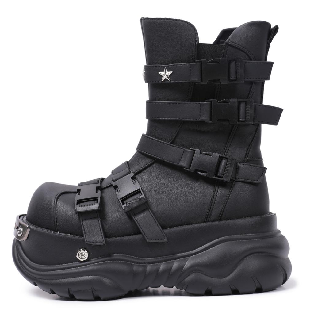 Damen Nischendesign Dicke Sohle Metall Großer Kopf Y2g Punk Girl Kleine Höhenvergrößerung Vorrichtung Auto Plateaustiefel