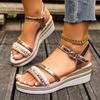Fashion 2025Vintage Fringe Platform Sandals for Women Casual Brown Wedge   Summer Buckle Decor Weightlight Flat Sandalias Mujer
